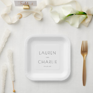 Assiettes En Carton Noms minimalistes blancs élégants