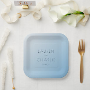 Assiettes En Carton Noms Minimalistes Bleu Sérénité
