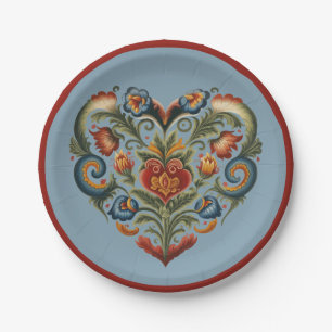 Assiettes En Carton Norvégien Rosemaling Folk Art Heart