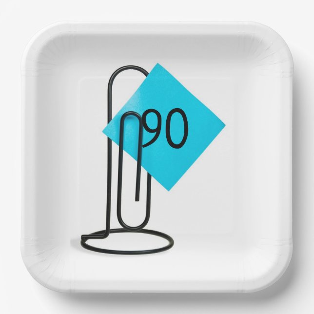 Assiettes En Carton Note de rappel 90e anniversaire sur un clip papier (Recto)