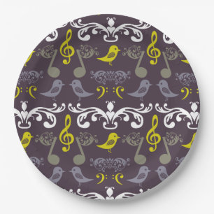 Assiettes En Carton Note musicale et oiseaux