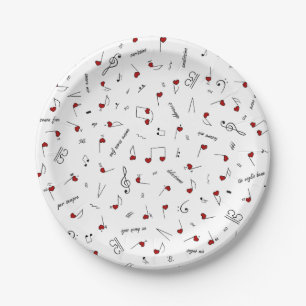 Assiettes En Carton Notes d'amour Cœur rouge Notation musicale