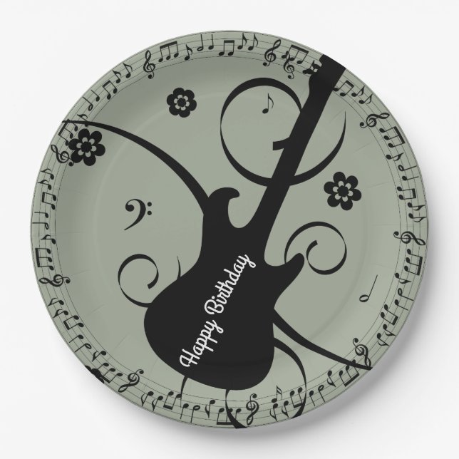 Assiettes En Carton Notes d'anniversaire joyeuses de musique noire Fle (Devant)