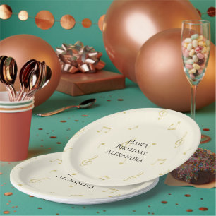 Assiettes En Carton Notes de musique en or blanc pour anniversaire
