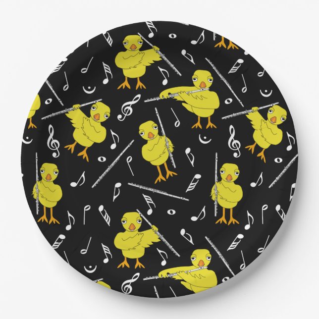Assiettes En Carton Notes de musique Flute Chick (Devant)