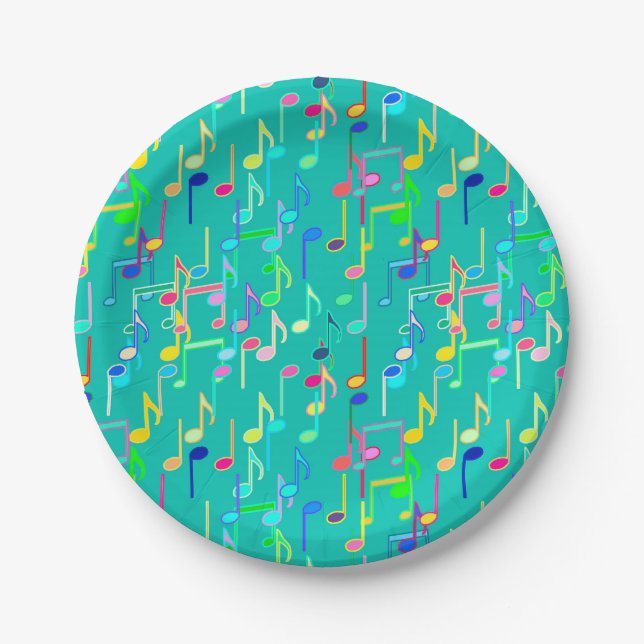 Assiettes En Carton Notes de musique imprimées - turquoise, multicolor (Devant)