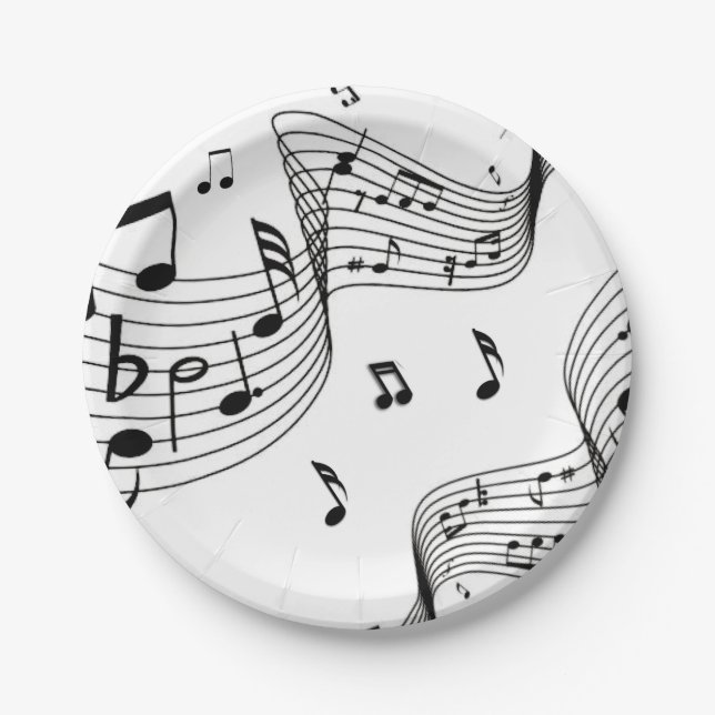 Assiettes En Carton Notes de musique sur blanc  (Devant)