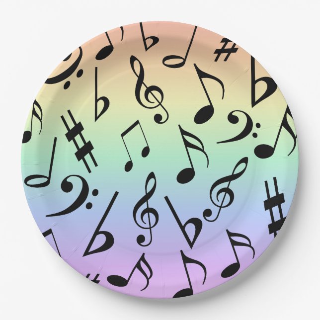 Assiettes En Carton Notes musicales amusantes Plaques Rainbow Party (Devant)