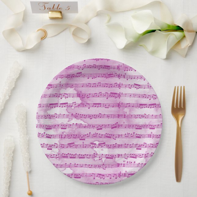 Assiettes En Carton Notes musicales aquarelle (Mariage)