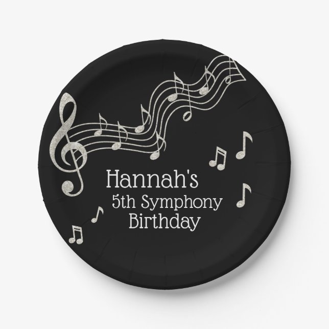 Assiettes En Carton Notes musicales en noir et blanc brillant Annivers (Devant)