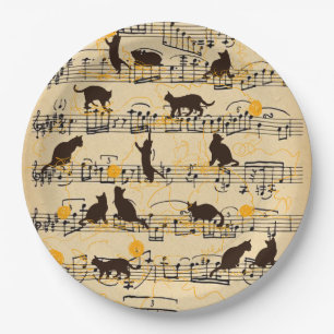 Assiettes En Carton Notes musicales et chatons