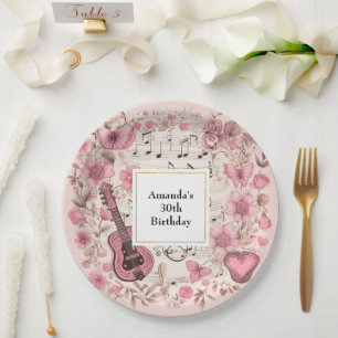 Assiettes En Carton Notes musicales et fleurs Style rétro Anniversaire