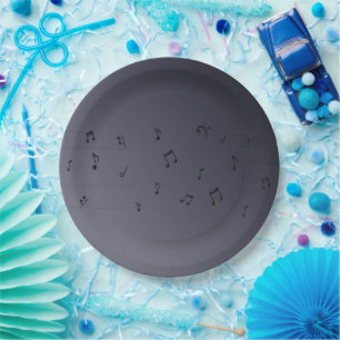 Assiettes En Carton Notes musicales Ombre foncé gris