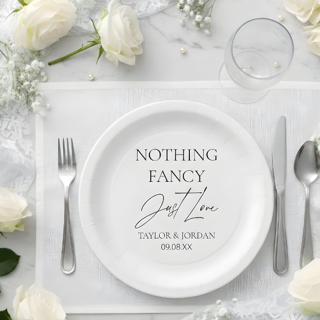 Assiettes En Carton Nothing Fancy Just Love Modern Minimalist Wedding (Créateur téléchargé)