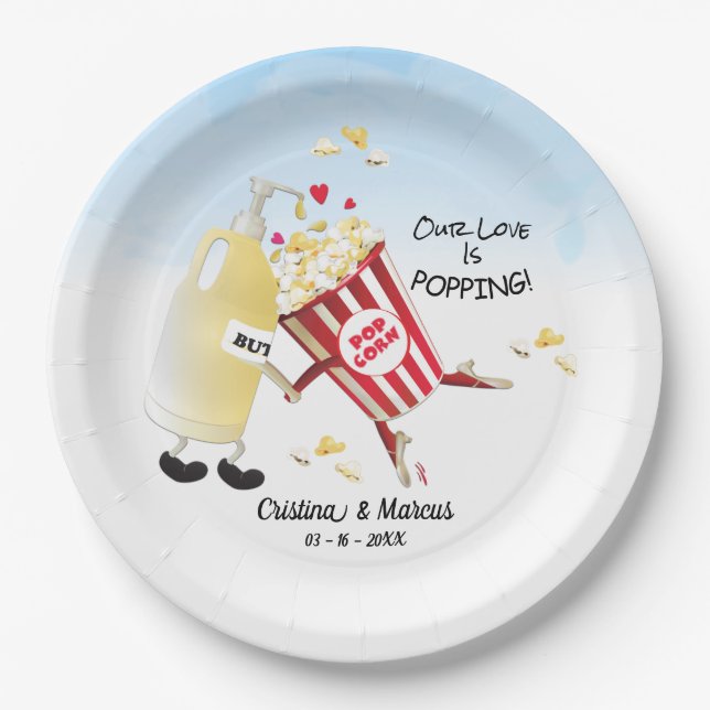 Assiettes En Carton Notre Amour Est Poppin Popcorn (Devant)