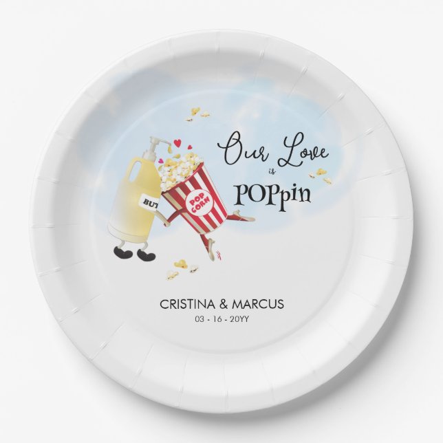 Assiettes En Carton Notre Amour Explose du Popcorn (Devant)