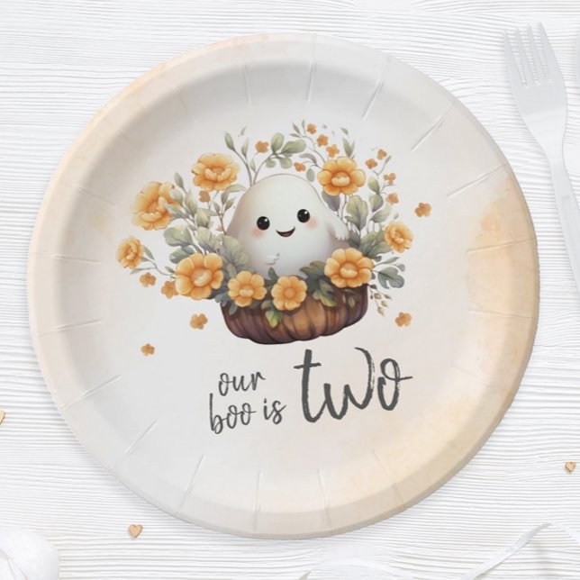 Assiettes En Carton Notre Boo est deux Fantôme Anniversaire (Add a touch of cuteness to your Halloween birthday celebration with this adorable ghost design.)
