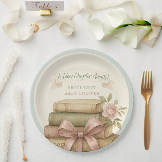 Assiettes En Carton Notre Nouveau Chapitre Attend Le Baby shower Rose  (Mariage)