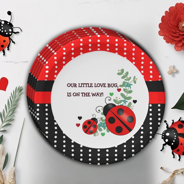 Assiettes En Carton Notre petit amour Bug rouge Baby shower noir (Créateur téléchargé)