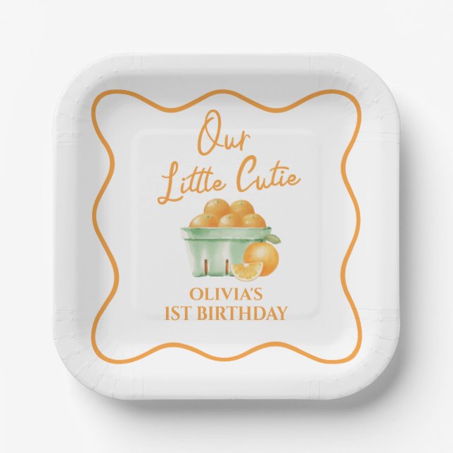 Assiettes En Carton Notre petit anniversaire orange (Recto)