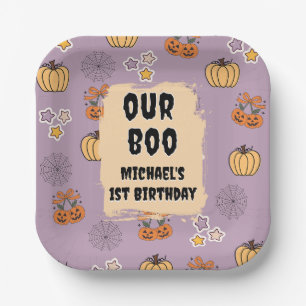 Assiettes En Carton Notre Petit Boo 1er anniversaire Halloween Merci