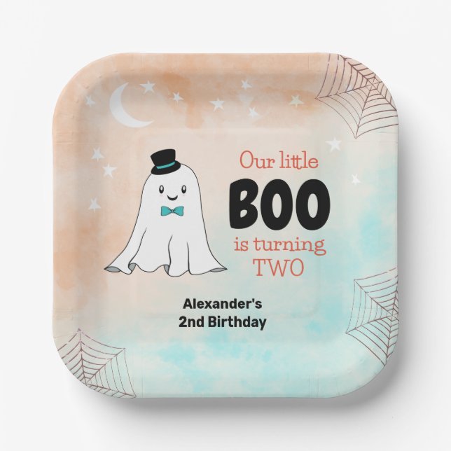 Assiettes En Carton Notre Petit Boo Cute Ghost Avec Casquette 2e Anniv (Recto)