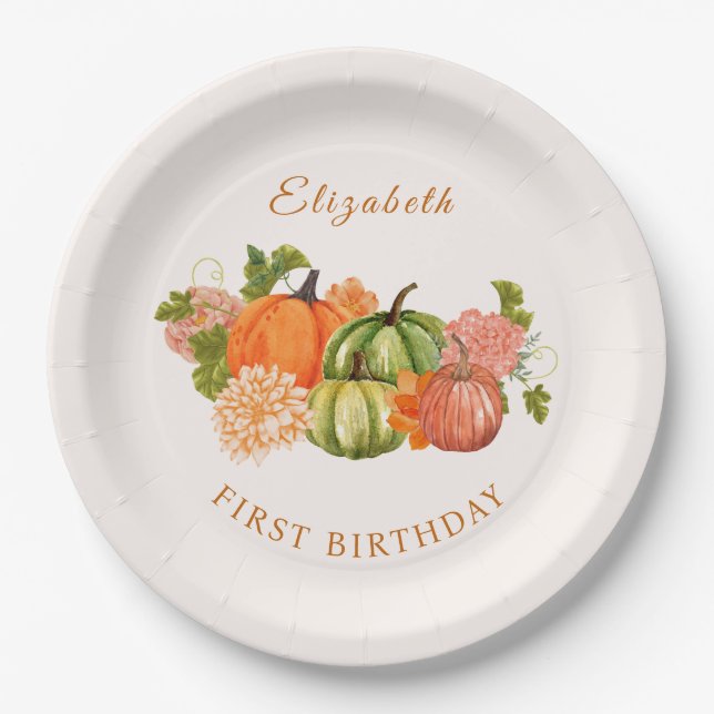 Assiettes En Carton Notre petit Citrouille 1er anniversaire automne ph (Devant)