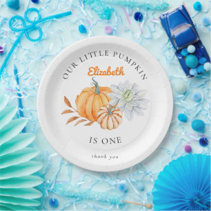 Assiettes En Carton Notre Petit Citrouille 1er Anniversaire Floral Aqu