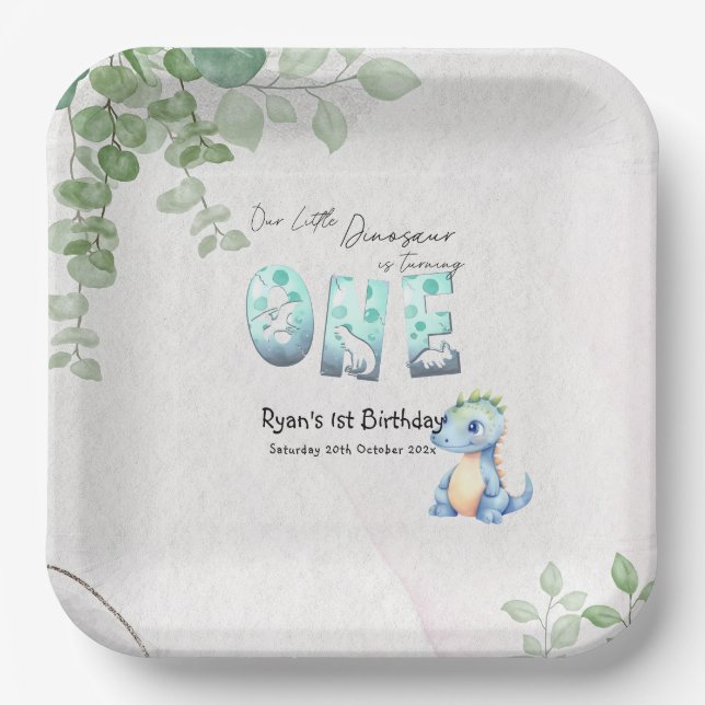 Assiettes En Carton Notre Petit Dinosaure Fête Son 1Er Anniversaire (Recto)