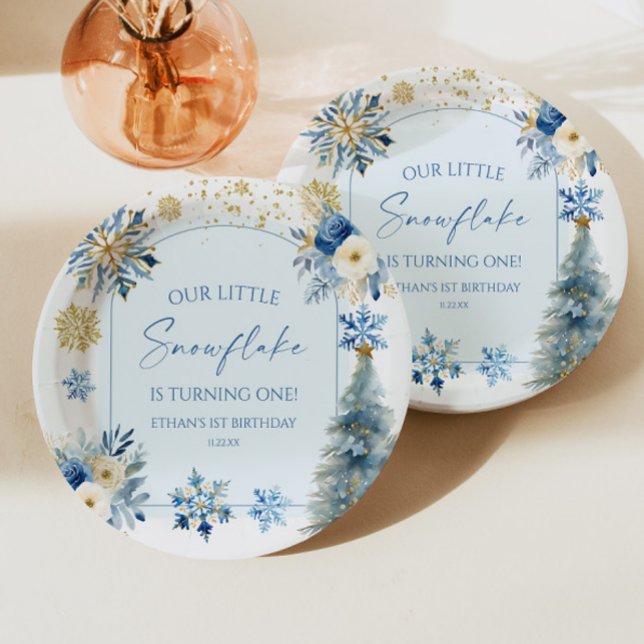 Assiettes En Carton Notre petit Flocon de neige Blue Winter Birday Par (Créateur téléchargé)