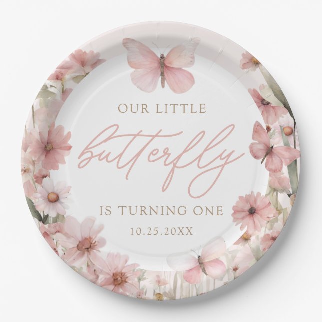 Assiettes En Carton Notre Petit Papillon Rose Girls Anniversaire (Devant)