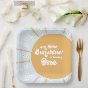 Assiettes En Carton Notre Petit Soleil boho floral premier anniversair