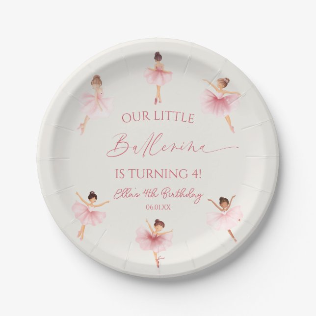 Assiettes En Carton Notre petite Ballerina Rose Ballet Anniversaire (Devant)