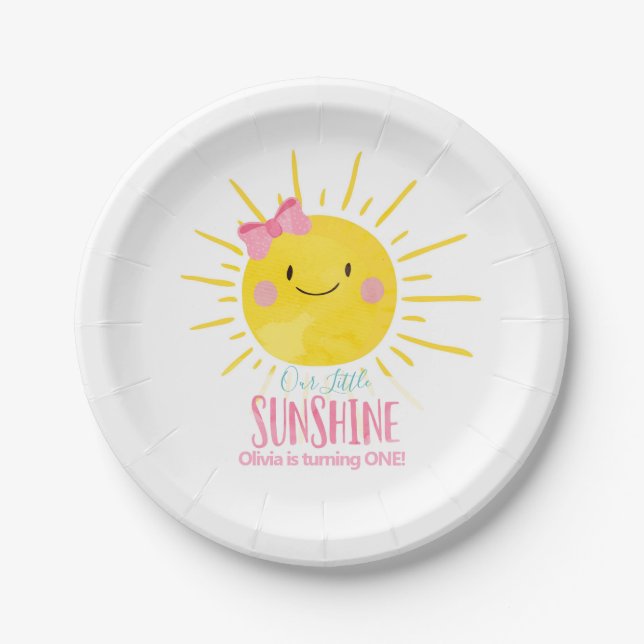 Assiettes En Carton Notre Petite Fille Sunshine Pink Bow Sun Summer Pa (Devant)