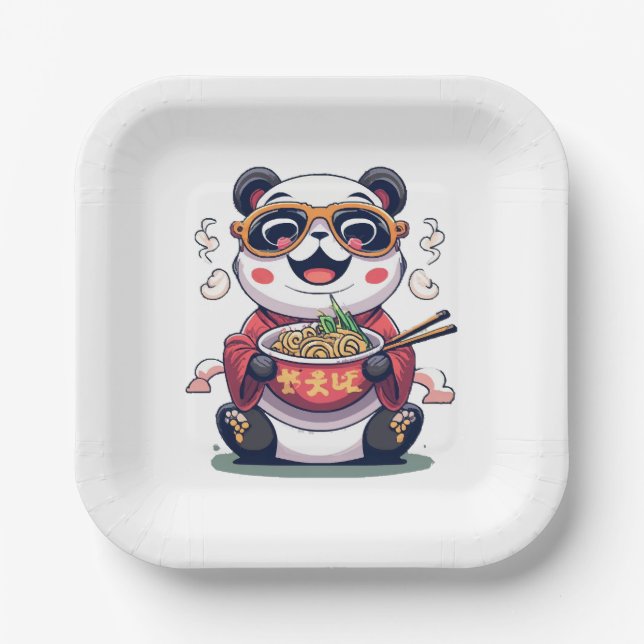 Assiettes En Carton Nouilles de Panda (Recto)