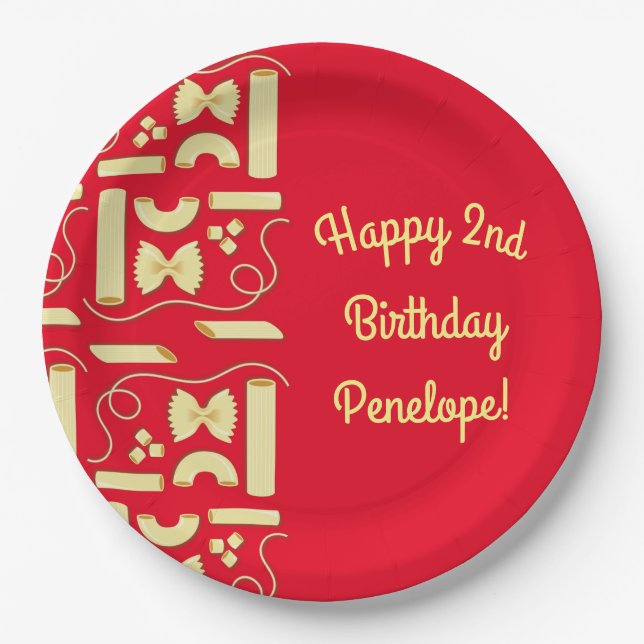 Assiettes En Carton Nouilles Pasta Enfant 1er Anniversaire fête Italie (Devant)