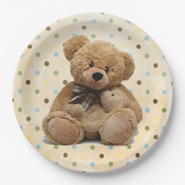 Assiettes En Carton Nounours Brown en Pois (Devant)