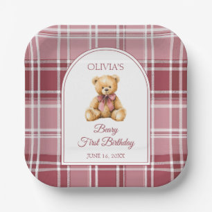 Assiettes En Carton Nounours en Teddy Bear avec un Ruban Rose pour un