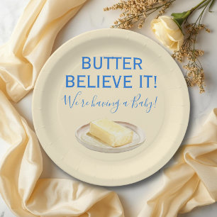 Assiettes En Carton Nourriture Rustique Beurre Jaune Garçon Bleu Baby