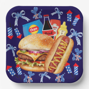 Assiettes En Carton Nourriture sur la plaque Rouge Blanc et Bleu Papie