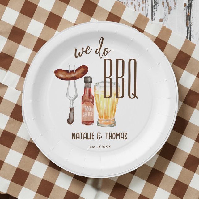 Assiettes En Carton Nous faisons barbecue barbecue nuptiale douche cou (We do BBQ barbecue bridal shower couples shower monogrammed Paper Plates personalized table decor)