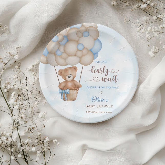 Assiettes En Carton Nous pouvons à peine attendre le baptême de ballon (Créateur téléchargé)