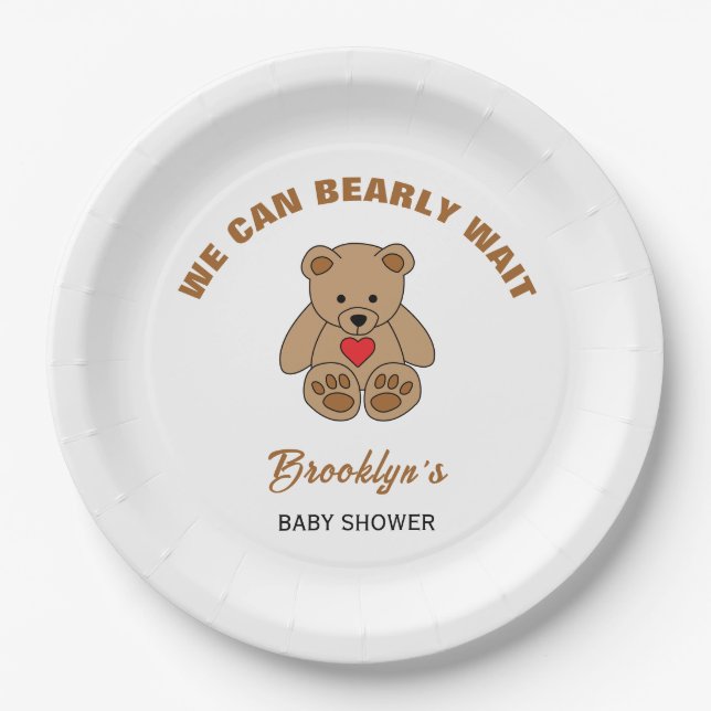 Assiettes En Carton Nous pouvons attendre Baby shower Brown ours en pe (Devant)