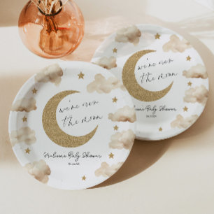 Assiettes En Carton Nous sommes au-dessus de la Lune Baby Shower Bohèm