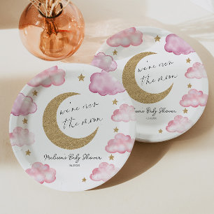 Assiettes En Carton Nous sommes au-dessus de la lune Rose Céleste Baby