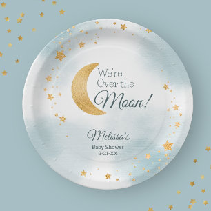 Assiettes En Carton Nous sommes au-dessus du Baby shower bleu lune