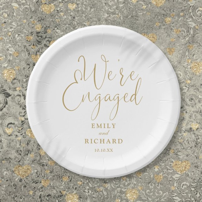 Assiettes En Carton Nous sommes Engaged Engagement Party Elegant Gold (We're Engaged Engagement Party Elegant Gold Paper Plates)