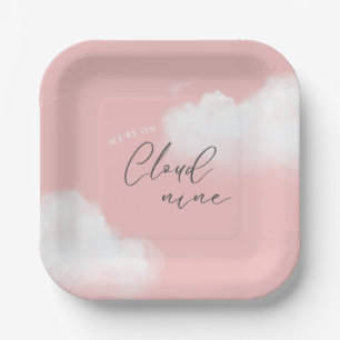 Assiettes En Carton Nous sommes sur Cloud 9 Baby shower fille rose