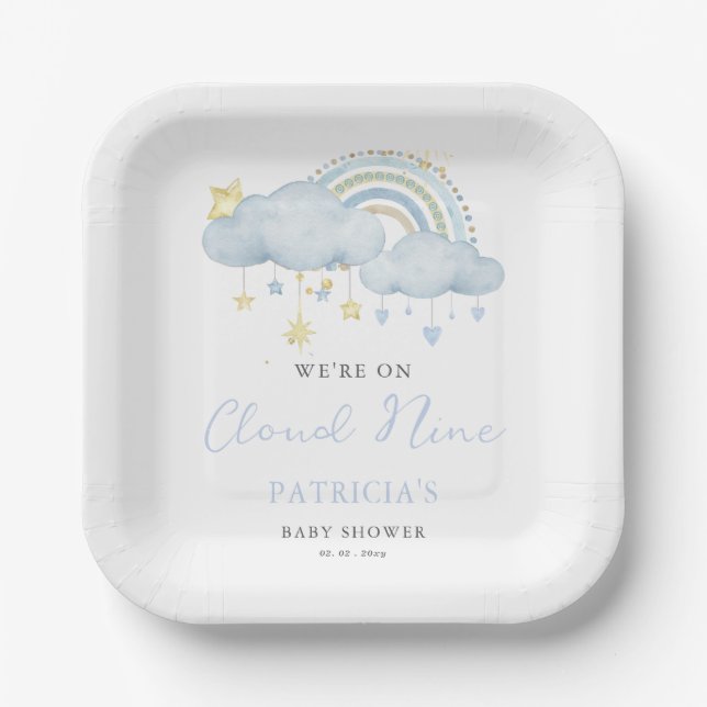 Assiettes En Carton Nous sommes sur Cloud Nine Boy Baby shower (Recto)
