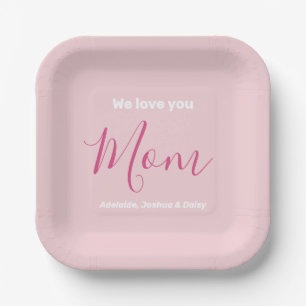 Assiettes En Carton Nous t'aimons Maman Pink Minimalist